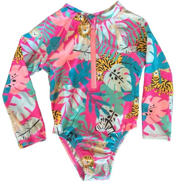 12 Month old Long sleeve Rashguard Swimsuit Animal Safari Tropical - Picture 2 of 11